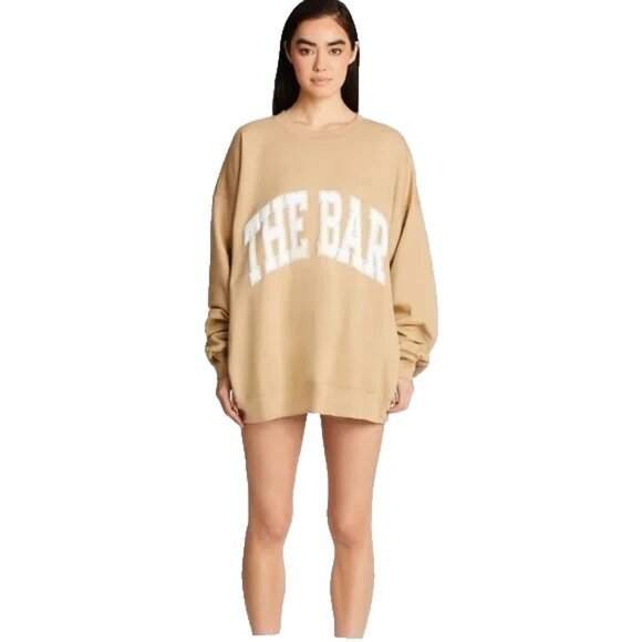 The Bar Tops - The Bar Womens Varsity Sweatshirt Pullover Oversized Crew Neck Beige Size XL